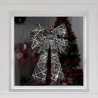 Northlight 23in Led Lighted Frosted Rattan Christmas Bow Decoration Indoor Ribbon