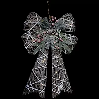 Northlight 23in Led Lighted Frosted Rattan Christmas Bow Decoration Indoor Ribbon
