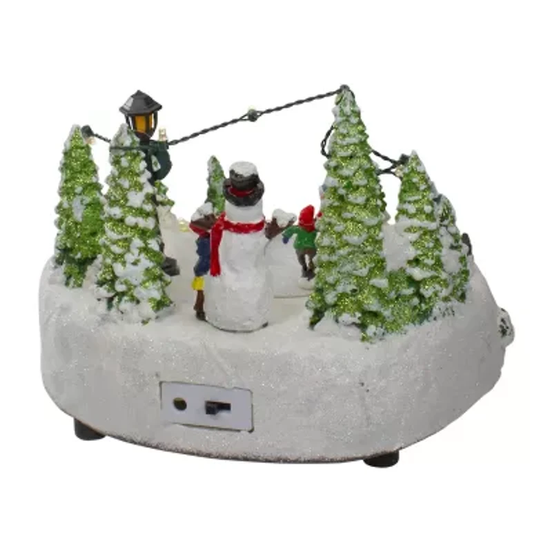 Northlight 9in  Scene With Moving Skaters And A Snowman Plays Music Christmas Village