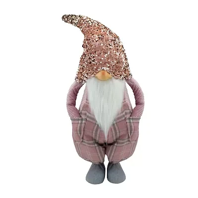 Northlight 30in Pink And Gray Plaid Tall Christmas Tabletop Christmas Gnome