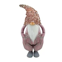 Northlight 30in Pink And Gray Plaid Tall Christmas Tabletop Christmas Gnome