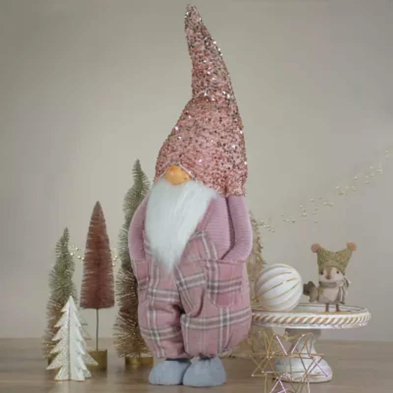 Northlight 30in Pink And Gray Plaid Tall Christmas Tabletop Christmas Gnome