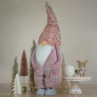 Northlight 30in Pink And Gray Plaid Tall Christmas Tabletop Christmas Gnome