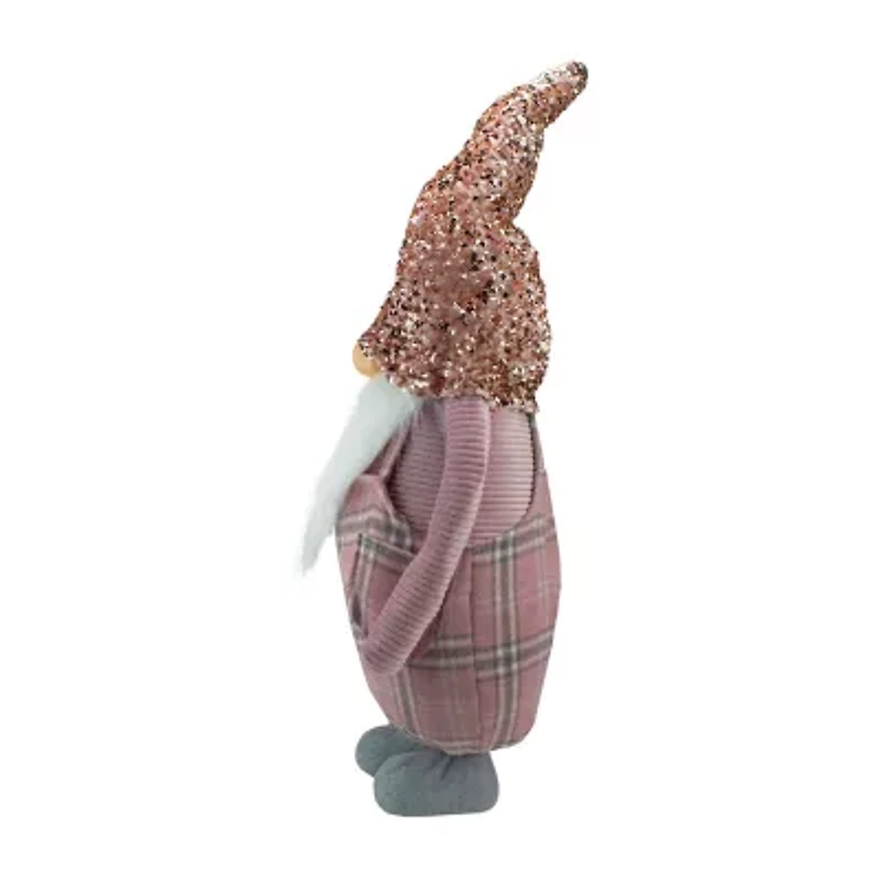 Northlight 30in Pink And Gray Plaid Tall Christmas Tabletop Christmas Gnome