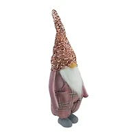 Northlight 30in Pink And Gray Plaid Tall Christmas Tabletop Christmas Gnome
