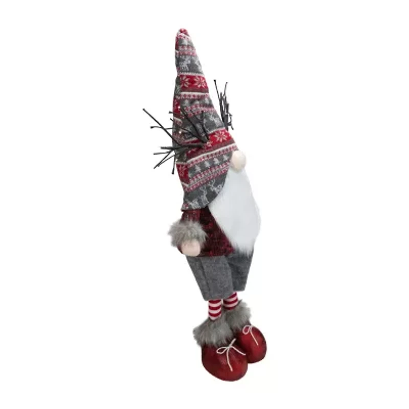 Northlight 30in Red And Gray Nordic Hat Standing Christmas With Led Antlers Christmas Gnome