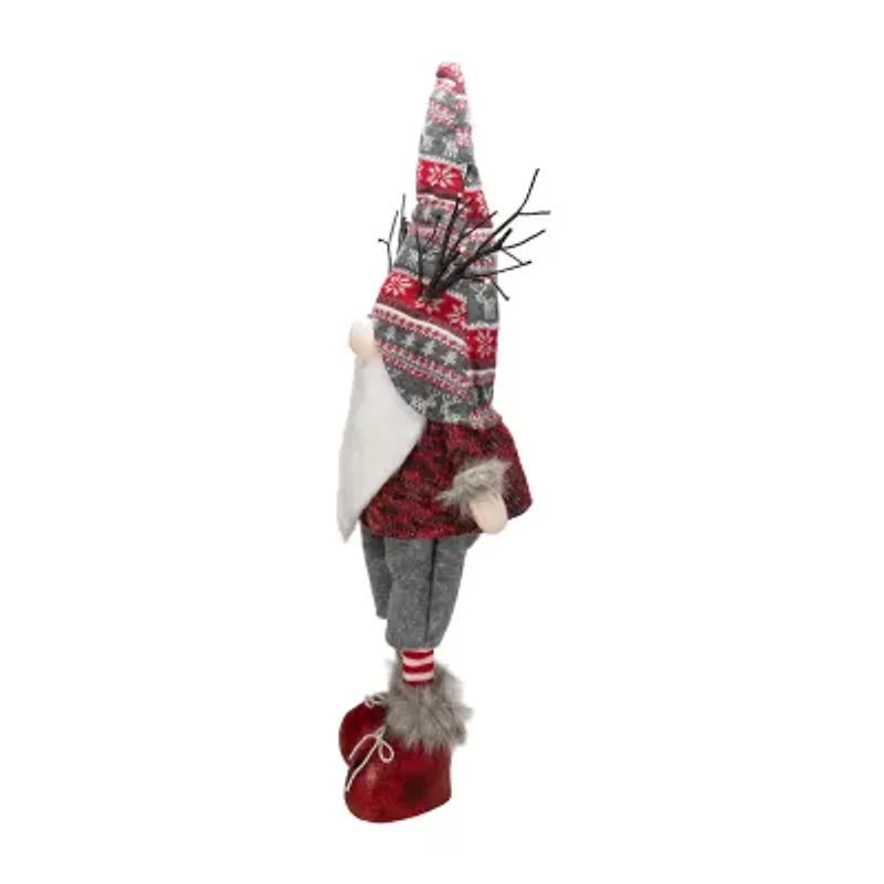 Northlight 30in Red And Gray Nordic Hat Standing Christmas With Led Antlers Christmas Gnome