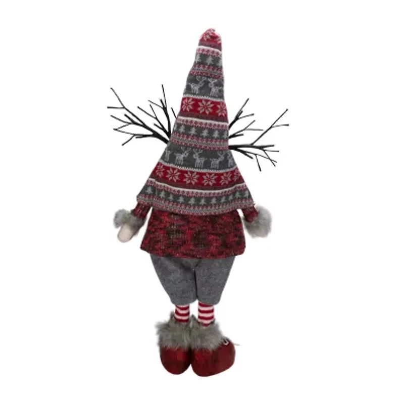Northlight 30in Red And Gray Nordic Hat Standing Christmas With Led Antlers Christmas Gnome