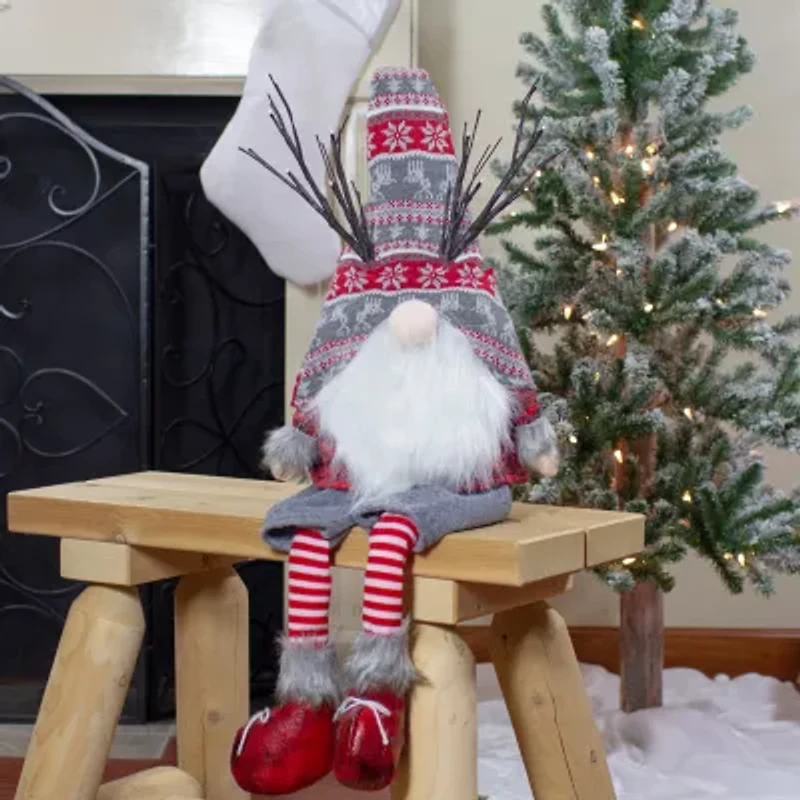 Northlight 30in Gray And Red Christmas With Led Antlers And Dangling Legs Christmas Gnome