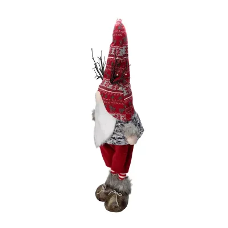 Northlight 30in Red Nordic Hat Standing Santa Christmas With Led Antler Christmas Gnome