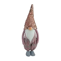 Northlight 24in Pink And Gray Plaid Christmas  With A Rose Gold Hat Christmas Gnome
