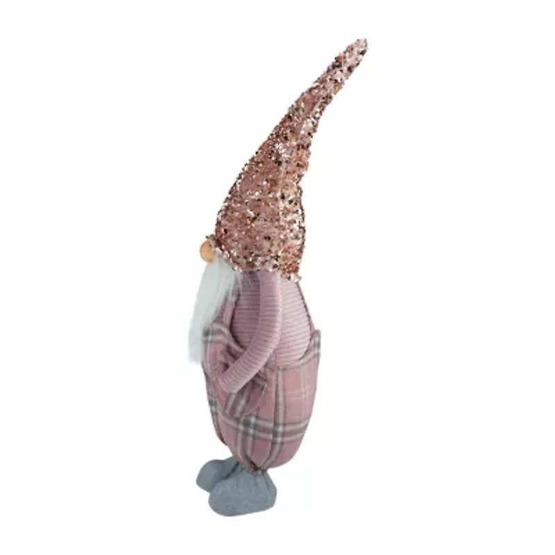 Northlight 24in Pink And Gray Plaid Christmas  With A Rose Gold Hat Christmas Gnome