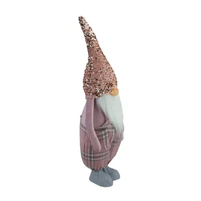 Northlight 24in Pink And Gray Plaid Christmas  With A Rose Gold Hat Christmas Gnome