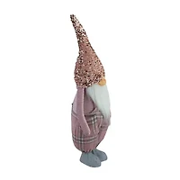 Northlight 24in Pink And Gray Plaid Christmas  With A Rose Gold Hat Christmas Gnome