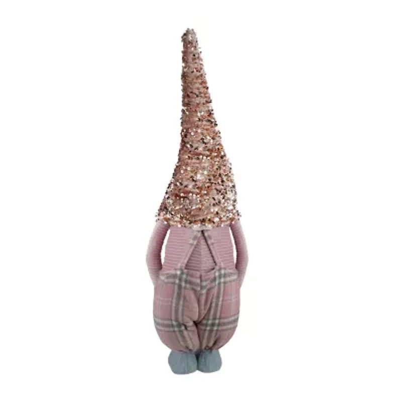 Northlight 24in Pink And Gray Plaid Christmas  With A Rose Gold Hat Christmas Gnome