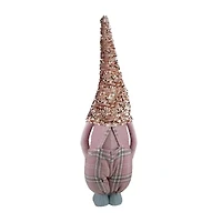 Northlight 24in Pink And Gray Plaid Christmas  With A Rose Gold Hat Christmas Gnome