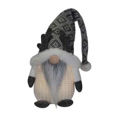 Northlight 9in Lighted Gray And White Christmas  Tabletop Decoration Christmas Gnome
