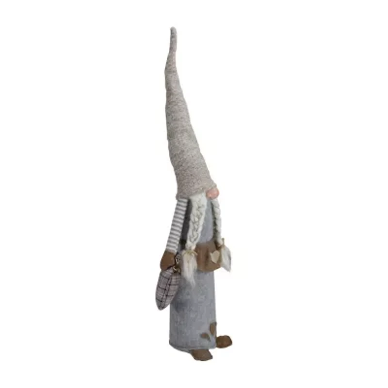 Northlight 27in Gray And Beige Girl Christmas  With Plaid Toy Sack Christmas Gnome