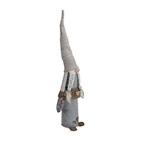 Northlight 27in Gray And Beige Girl Christmas  With Plaid Toy Sack Christmas Gnome
