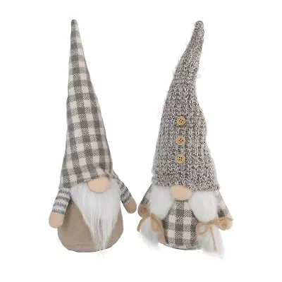 Northlight Set Of 2 Beige And White Gingham Nordic Christmas 13in Christmas Gnome