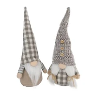 Northlight Set Of 2 Beige And White Gingham Nordic Christmas 13in Christmas Gnome