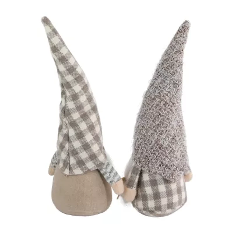 Northlight Set Of 2 Beige And White Gingham Nordic Christmas 13in Christmas Gnome