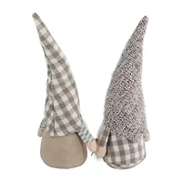 Northlight Set Of 2 Beige And White Gingham Nordic Christmas 13in Christmas Gnome