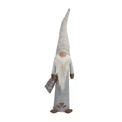 Northlight 23in Gray And Beige Boy Christmas  With Plaid Toy Sack Christmas Gnome