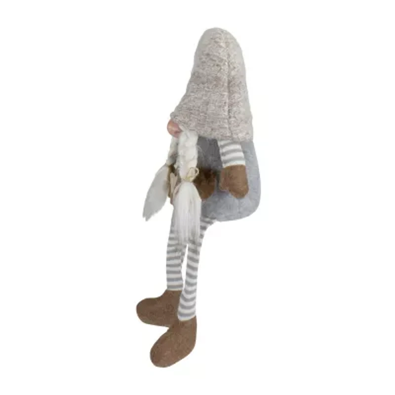 Northlight 7.5in Gray And Beige Sitting Girl Christmas  With Braids Christmas Gnome
