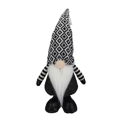 Northlight 17in Black And White Plush Knit  Christmas Christmas Gnome