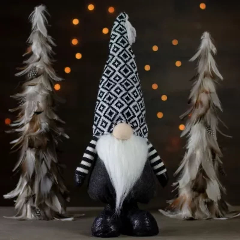 Northlight 17in Black And White Plush Knit  Christmas Christmas Gnome