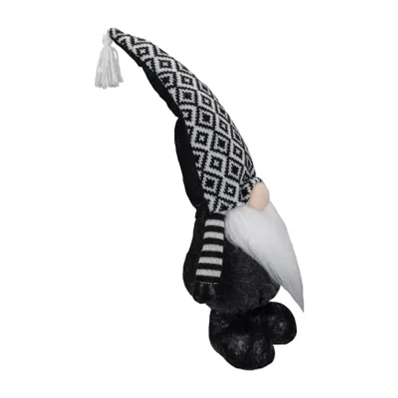 Northlight 17in Black And White Plush Knit  Christmas Christmas Gnome