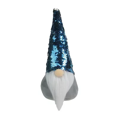 Northlight 13.5in Gray Standing Christmas  Decoration With Blue Flip Sequin Hat Christmas Gnome