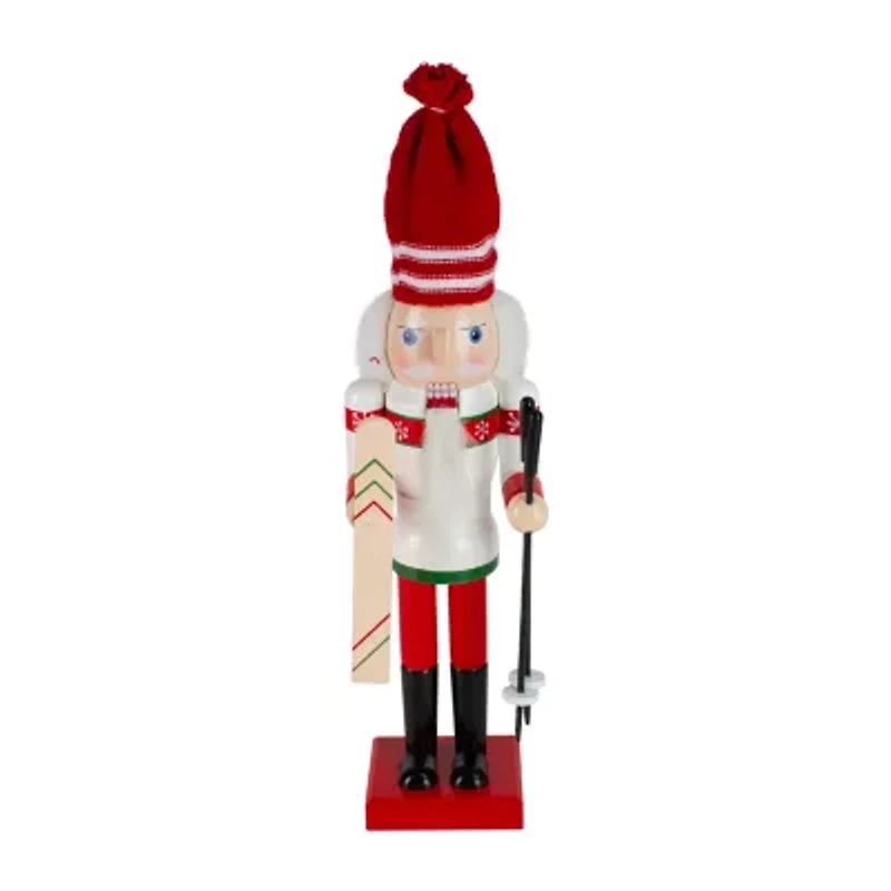 Northlight 14in Red And White Wooden Skiing Christmas Nutcracker