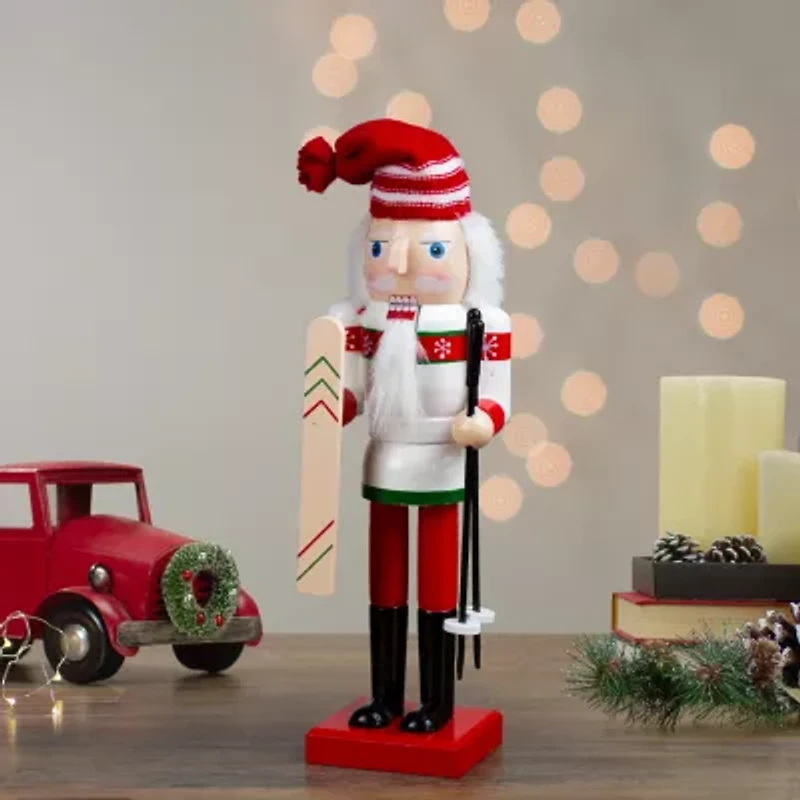 Northlight 14in Red And White Wooden Skiing Christmas Nutcracker