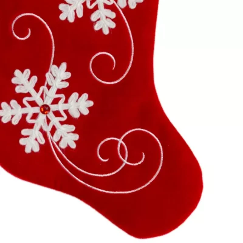 Northlight 20.5-Inch Red And White Velvet With White Snowflake Christmas Stocking