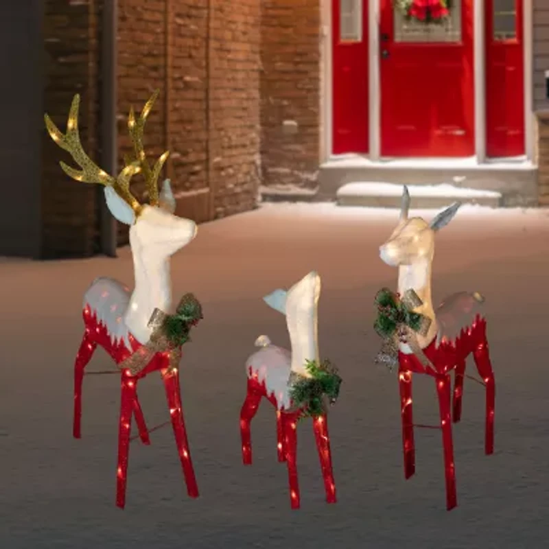 Northlight Set Of 3 Lighted Red Reindeer Family Christmas Yard Art