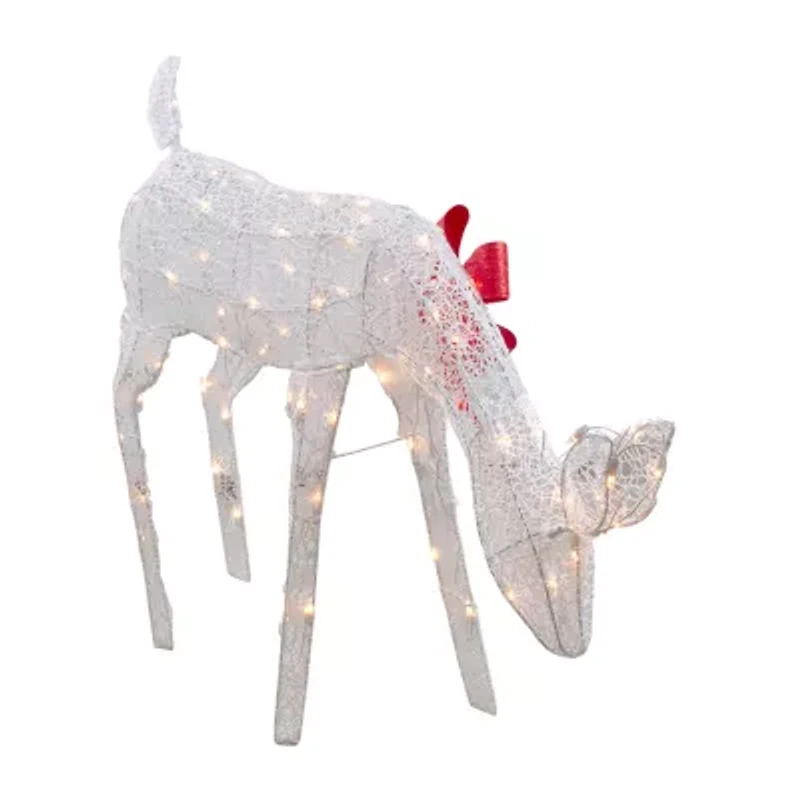 Northlight 37in Lighted White Mesh Feeding Doe Clear Lights Christmas Yard Art