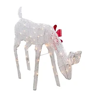 Northlight 37in Lighted White Mesh Feeding Doe  Clear Lights Christmas Yard Art