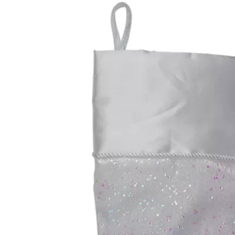 Northlight 22.25in White With Pink Iridescent Glitter With Satin Cuff Christmas Stocking
