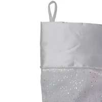 Northlight 22.25in White With Pink Iridescent Glitter  With Satin Cuff Christmas Stocking