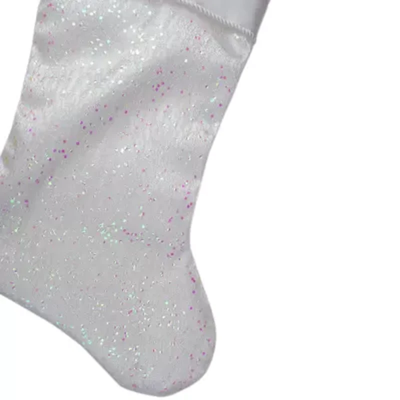 Northlight 22.25in White With Pink Iridescent Glitter With Satin Cuff Christmas Stocking
