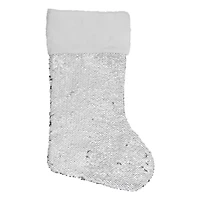 Northlight 19in White And Silver Sequin With White Faux Fur Cuff Christmas Stocking