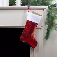 Northlight 19in Red And Silver Sequin  With White Faux Fur Cuff Christmas Stocking