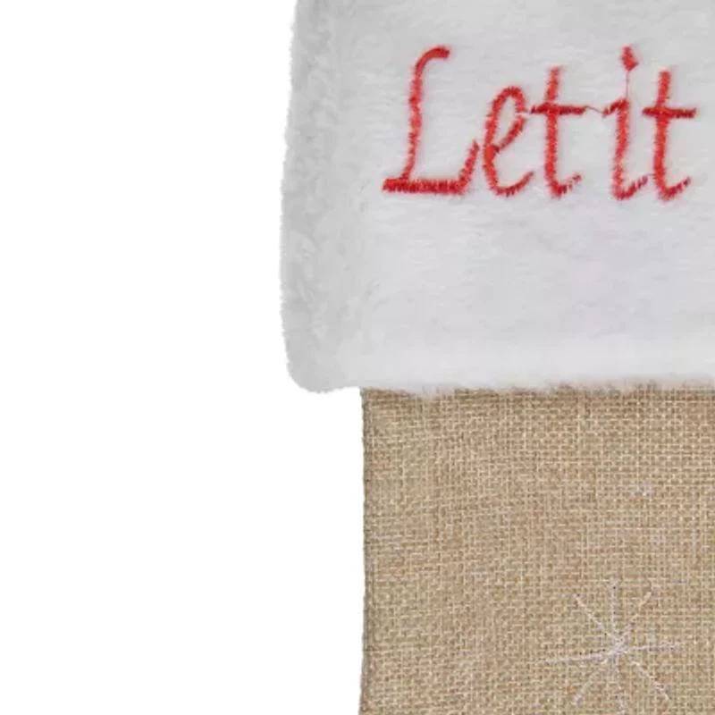 Northlight 19" Beige And Red Burlap Let It Snow Bird Christmas Stocking