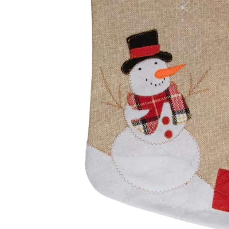 Northlight 19" Beige And Red Burlap Let It Snow Snowman Christmas Stocking