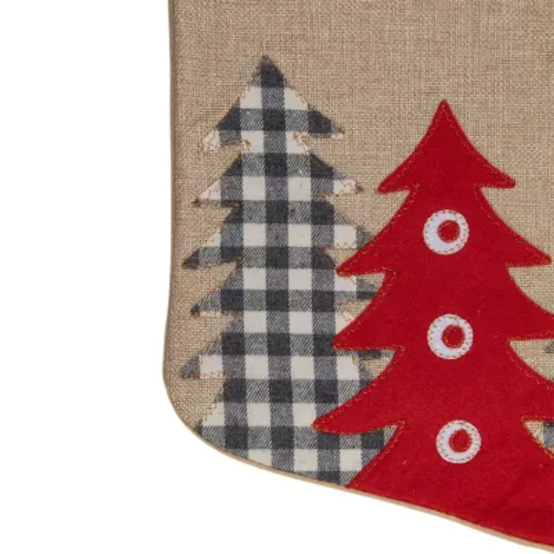 Northlight 19in Beige And Red Burlap Inhappy Holidaysin Forest Trees Christmas Stocking
