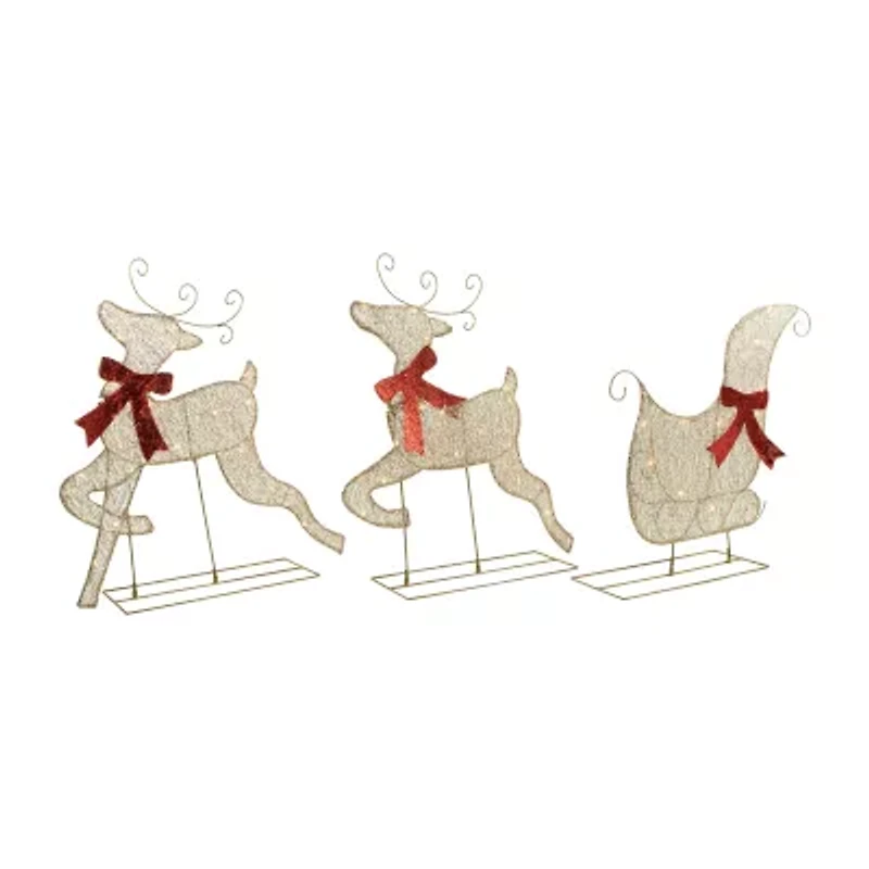 Northlight 3pc Led Lighted Reindeer And Sleigh Christmas Yard Art