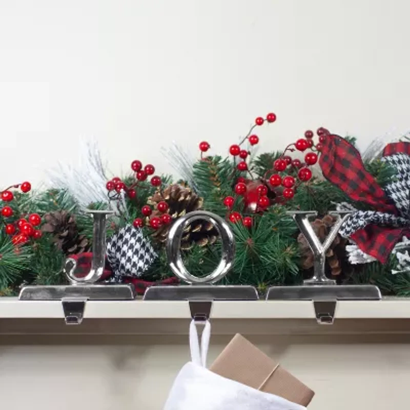 Northlight Shiny Silver Beveled Joy 5in 3-pc. Christmas Stocking Holder