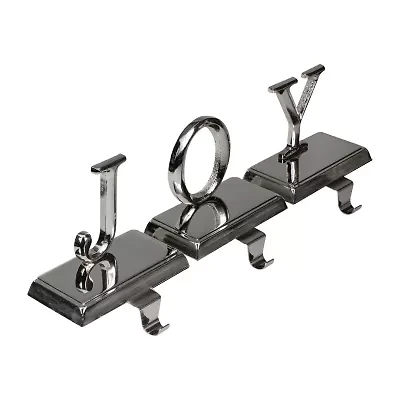 Northlight Shiny Silver Beveled Joy 5in 3-pc. Christmas Stocking Holder